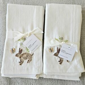 🐇8 Bunny Embroidered Cotton Napkins 🐇